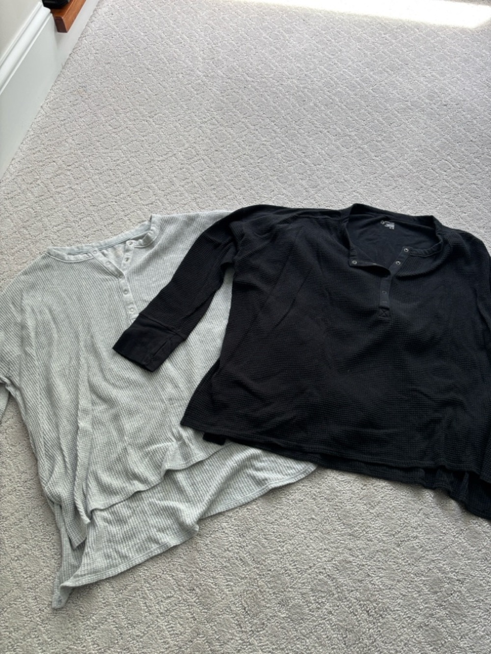 Offline by Aerie Waffle Knit Henley Tops - Black + Light Gray - bundle of 2